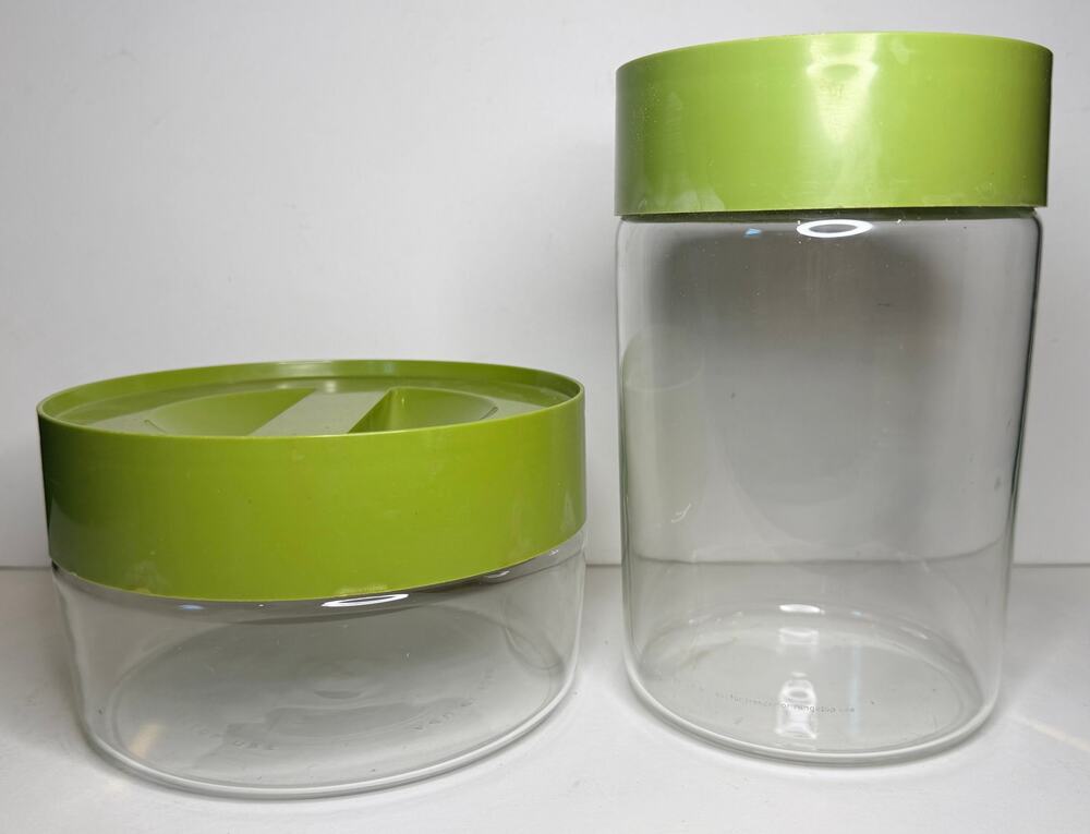2 Vintage Pyrex Stack & See Storage Containers Avocado Green 1970's